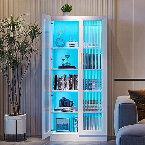Black LED Storage Cabinet with Charging Station V643