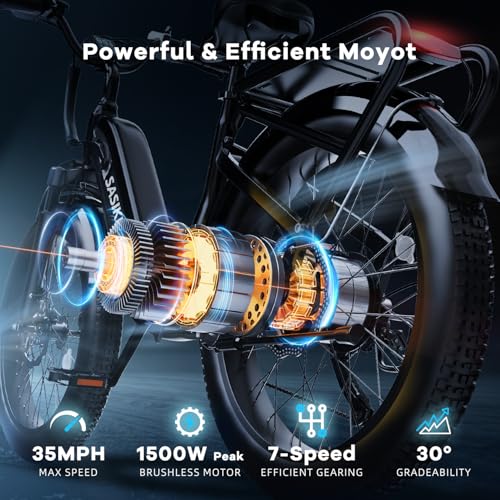 24" Fat Tire Electric Bike, 48V 20AH Removable Battery, 7 Speed G4254