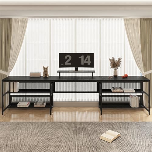 Black U Shaped 82" Computer Desk with LED Lights and Power Outlets N448910