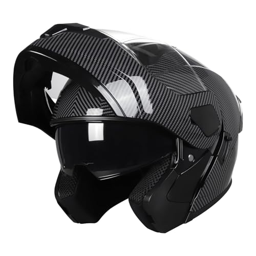Modular Flip-Up Dual Visor Motorcycle Full Face Helmet (Bright Black, Small) S26473
