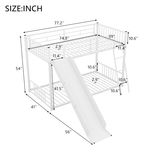 Twin Over Twin Low Bunk Bed with Slide and Ladder Y31530