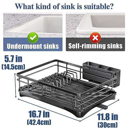 White Large Dish Rack with Drainboard and Utensil Holder S942790