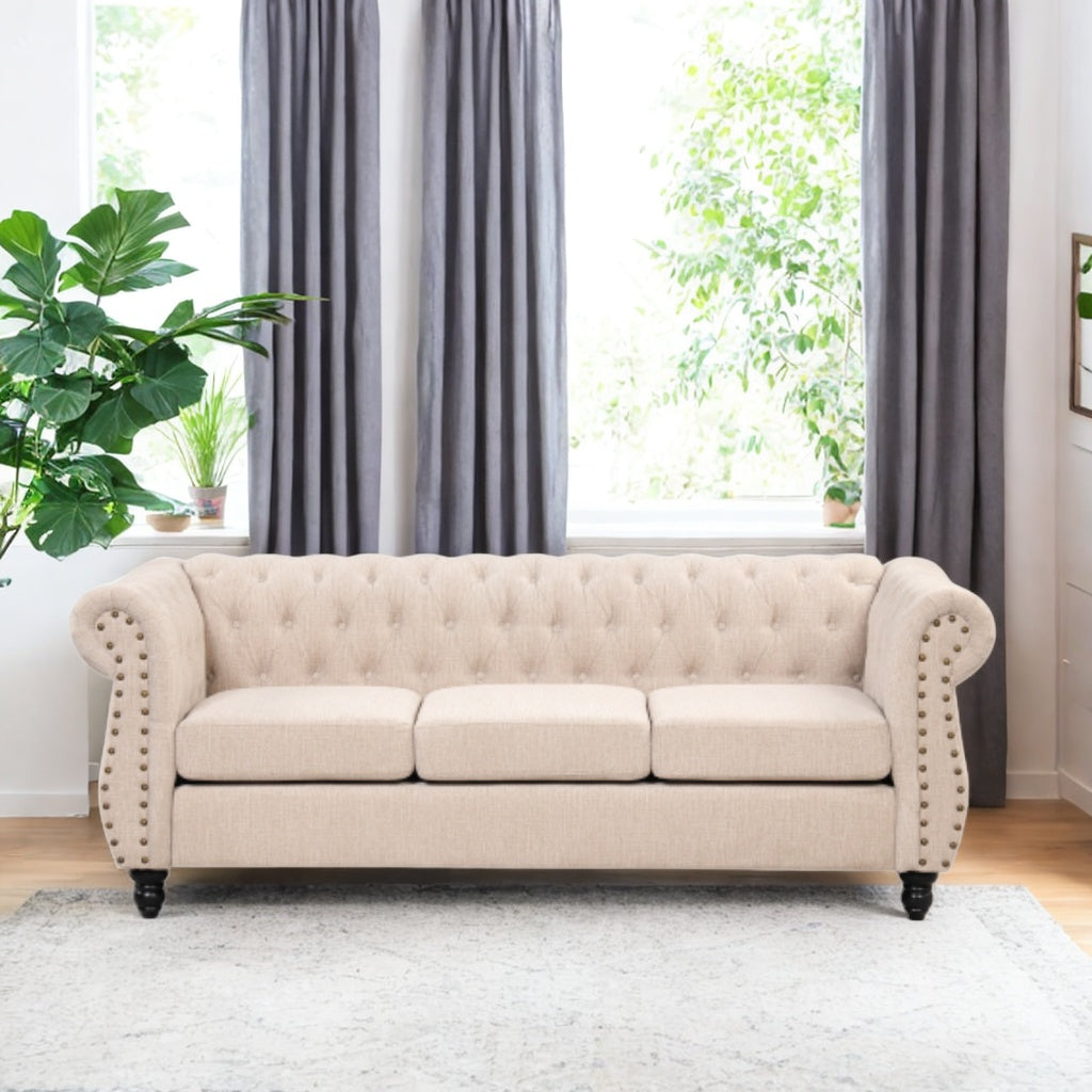 Beige Plush Upholstered Sofa with Solid Wood Legs V241715