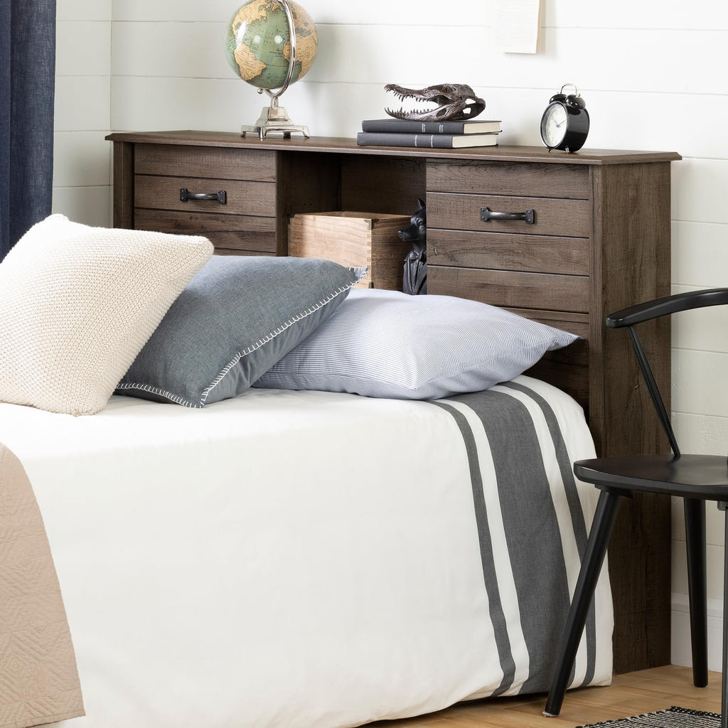 Engineered Wood Rectangular Full Bookcase Headboard Fall Oak with Storage and Sliding Doors Q534283