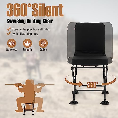 Black 360° Swivel Folding Hunting Chair with Padded Cushion T6116
