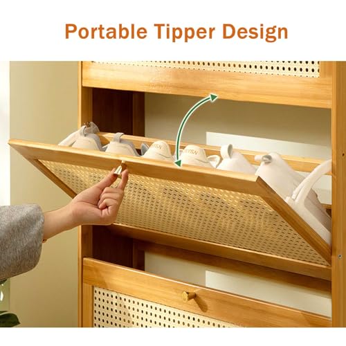 3 Layer Bamboo Shoe Cabinet with Rattan Doors S71420