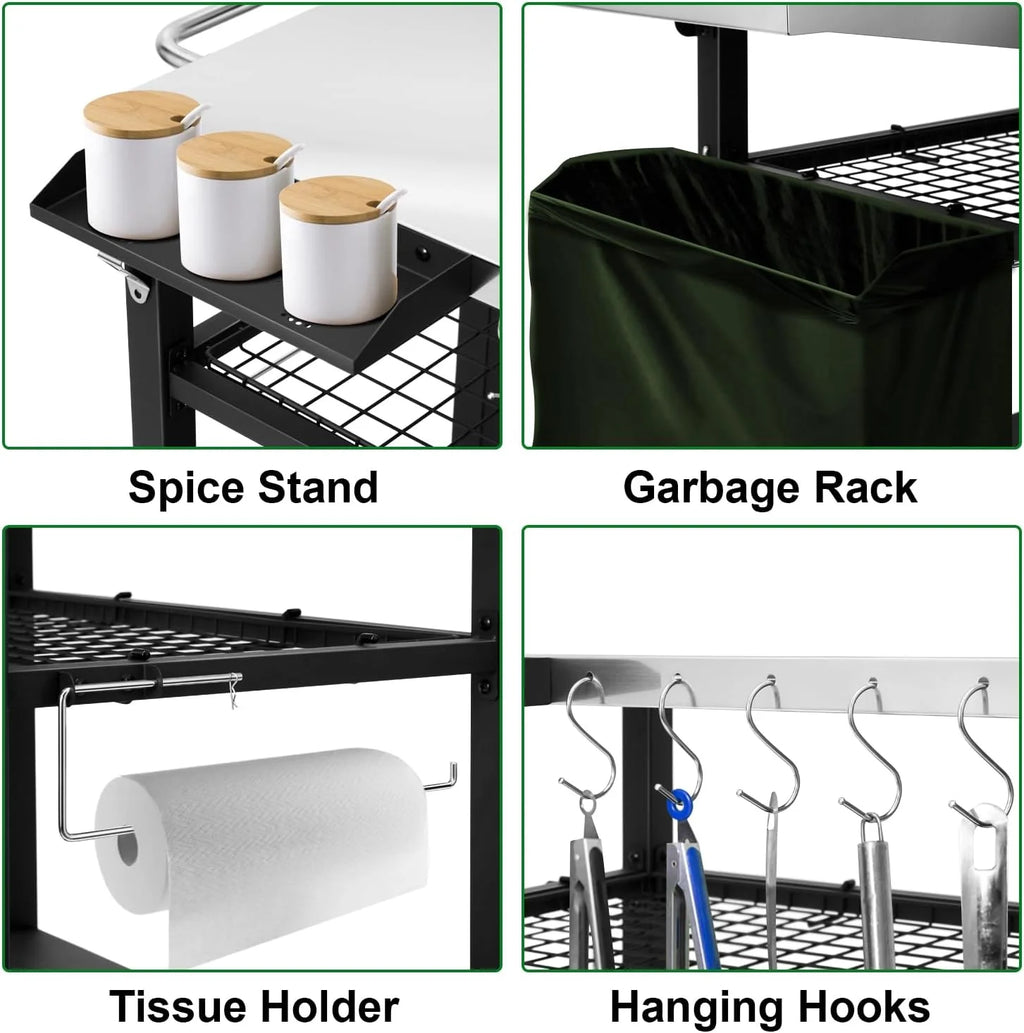 Three-Shelf Stainless Steel Grill Cart Table with Wheels W20580