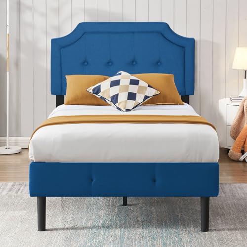 Twin Size Upholstered Platform Bed Frame with Wooden Slats R444