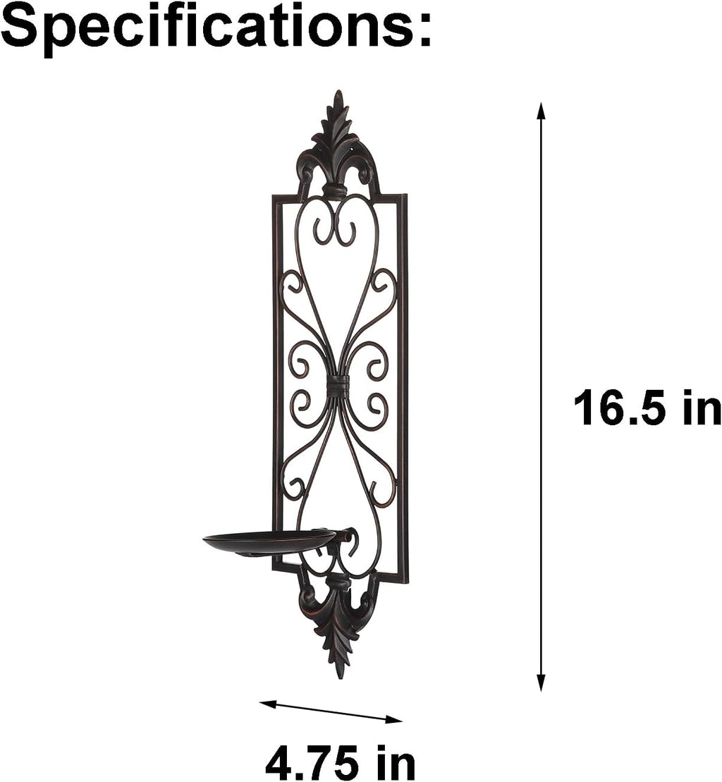 Metal Candle Sconces Wall Decor Set of 2, 16.5" H Wall Candle Holder, Bronze Z3611