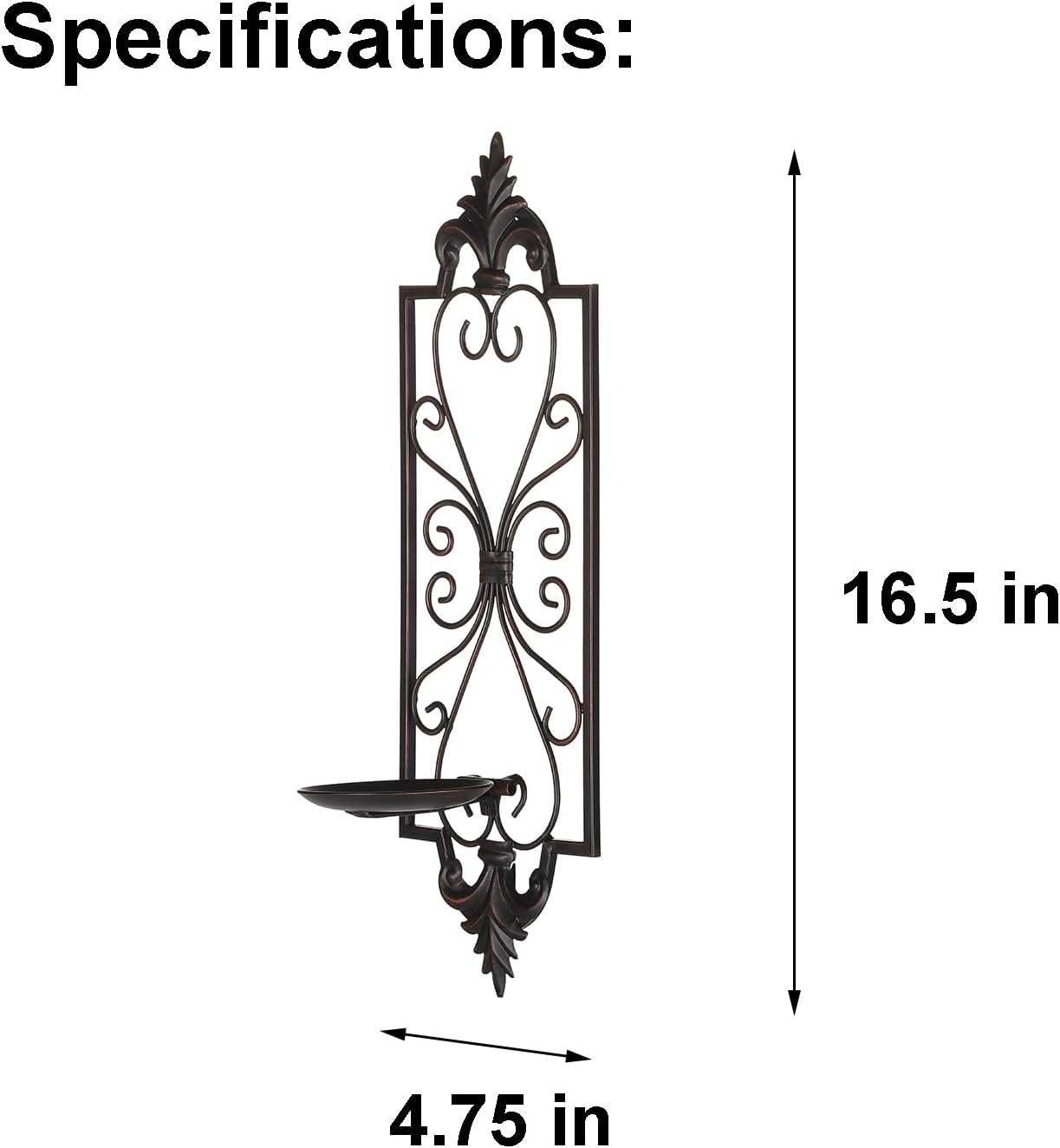 Metal Candle Sconces Wall Decor Set of 2, 16.5" H Wall Candle Holder, Bronze Z3611