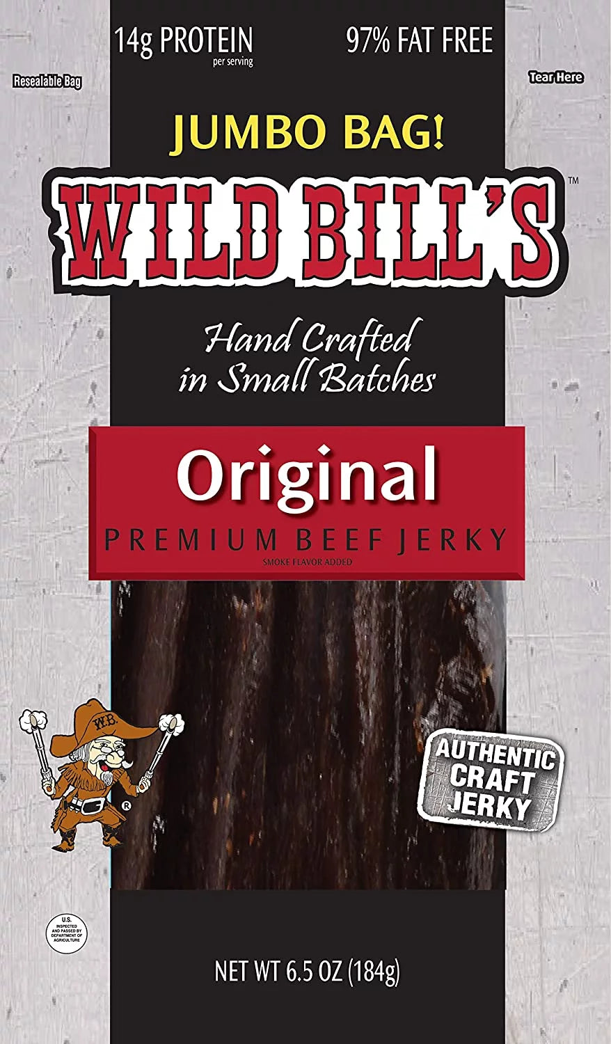 Jumbo Bag Beef Jerky, Hickory Smoked, 6.5-Ounce 2 Pack H74456