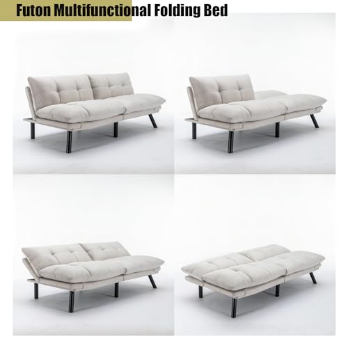 Linen Futon Sofa Bed, Convertible Folding Couch, Double Loveseat Bed (Linen Dark Gray) S41172