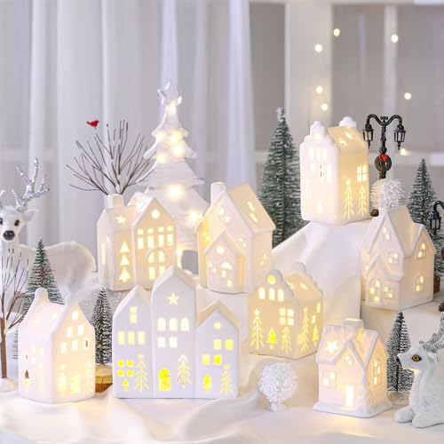26 Pcs Ceramic Christmas Village Set with LED Houses H280