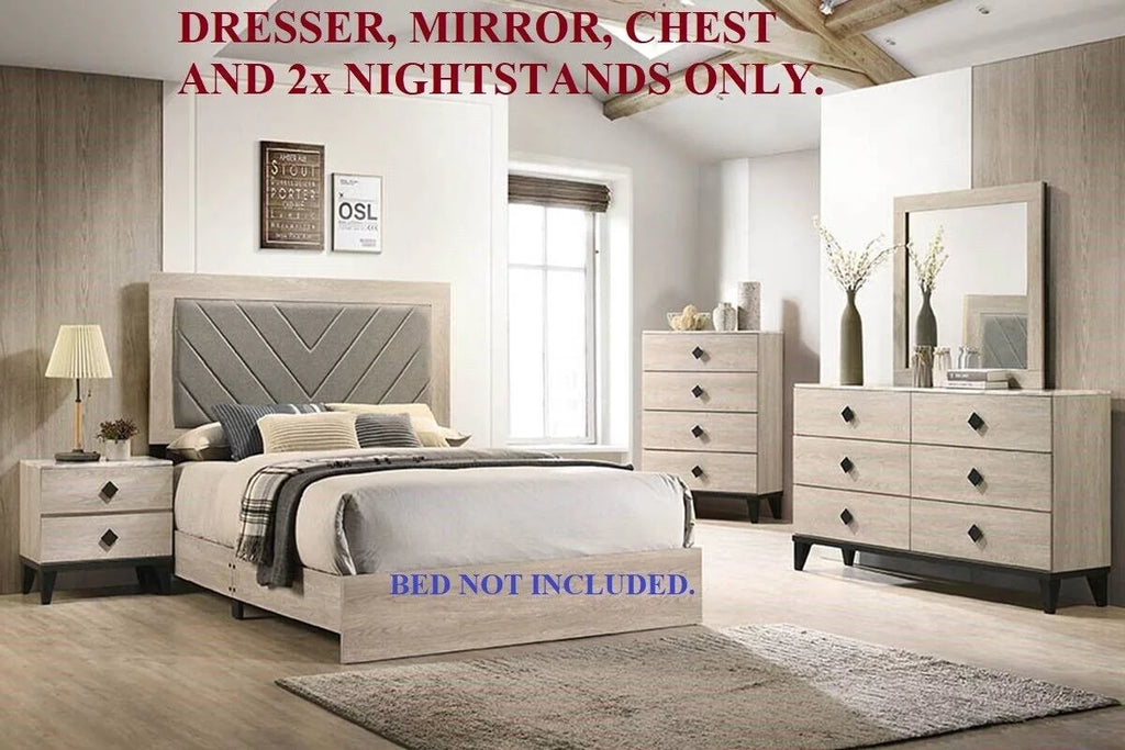 Cream Color Dresser Mirror Nightstands Chest 5pc Bedroom Set R33311