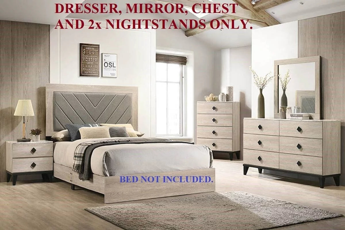Cream Color Dresser Mirror Nightstands Chest 5pc Bedroom Set R33311