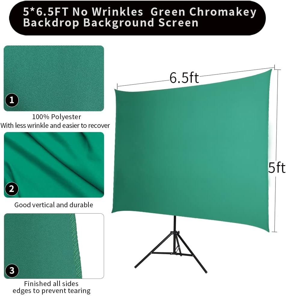 5x6.5ft Chromakey Green Screen Backdrop with Stand, Pack of 2 Q780378