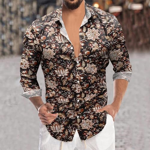 Mens Long Sleeve Floral Button Down Shirts L696475