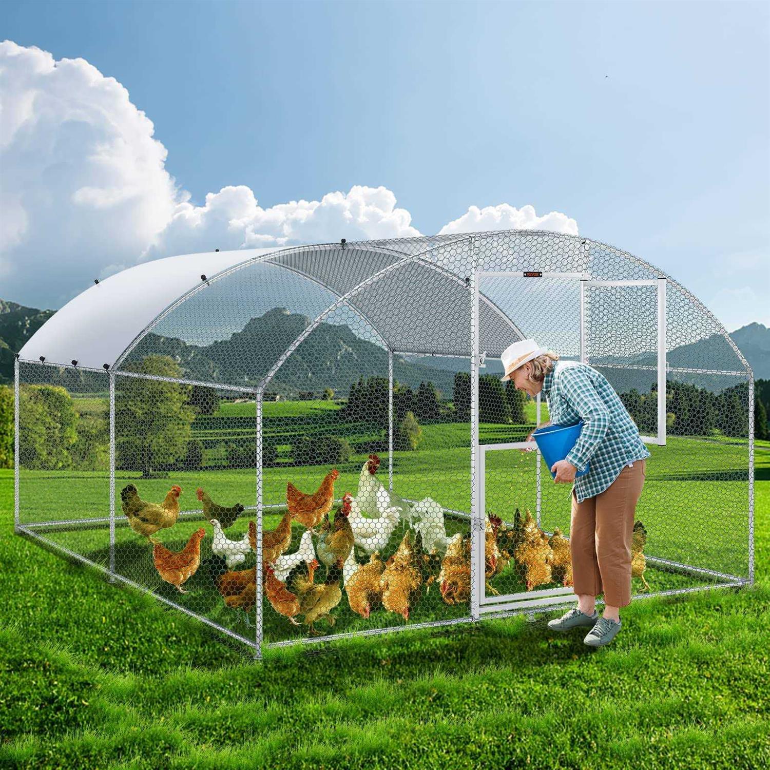 Large Metal Chicken Coop with Run Waterproof Cover L89909