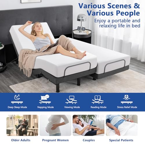 Split King Adjustable Bed Frame with Mattress, 12 Inch Grey Gel Memory Foam Medium-Firm Mattress E11119