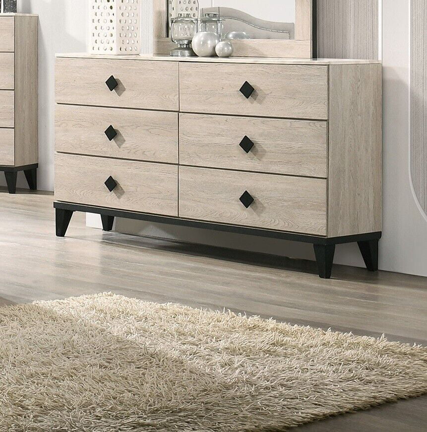 Cream Color Dresser Mirror Nightstands Chest 5pc Bedroom Set R33311