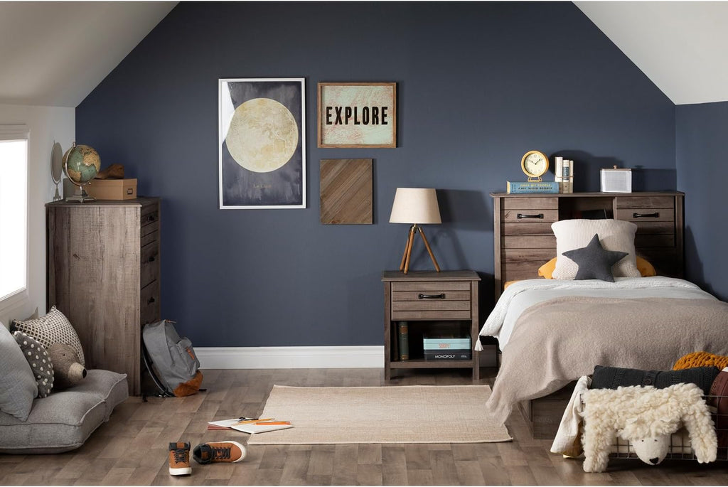 Engineered Wood Rectangular Full Bookcase Headboard Fall Oak with Storage and Sliding Doors Q534283