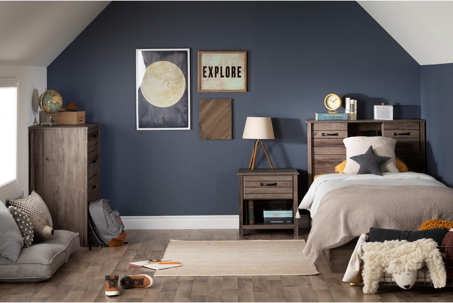Engineered Wood Rectangular Full Bookcase Headboard Fall Oak with Storage and Sliding Doors Q534283