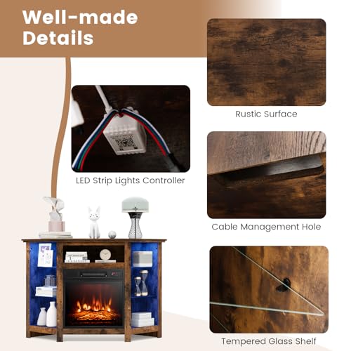 Rustic Brown Fireplace Corner TV Stand with Electric Fireplace N275086