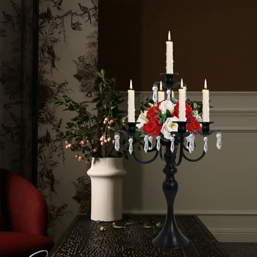 20" Tall 5 Arm Crystal Candelabra Candle Holder (Black) A9508