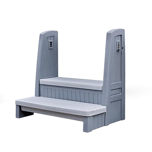 Gray 2-Step Storage Stool with Handrails P33066