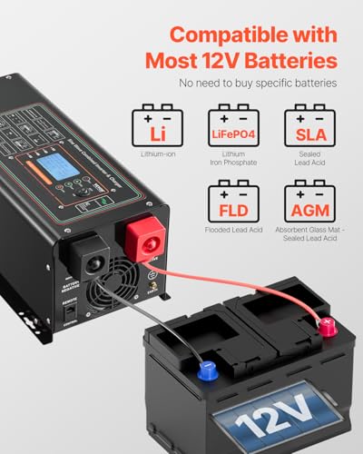 2000 Watt DC 12V to AC 120V Pure Sine Wave Inverter Charger with LCD Display F681