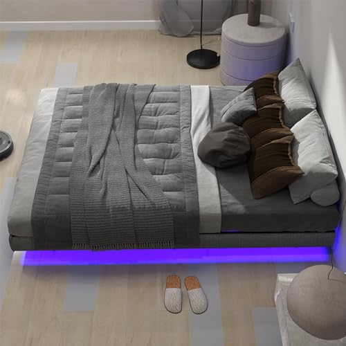 Full Floating Bed Frame Full Size with LED Lights Metal Slats X751466