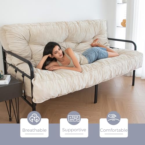 Beige 8" Full Size Velvet Futon Mattress K43004
