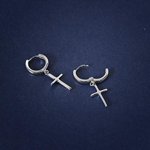925 Sterling Silver Dainty Cross Huggie Hoop Earrings F26381