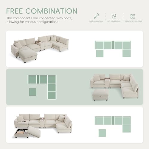 Oversized Modular Sectional Sofa with Storage Ottoman and Console, Gray W2490