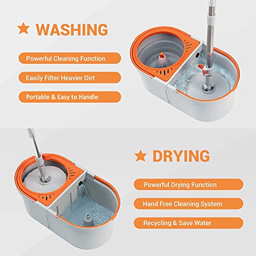 4 Reusable Microfiber Mop Heads Mop and Bucket with Wringer Set E678522