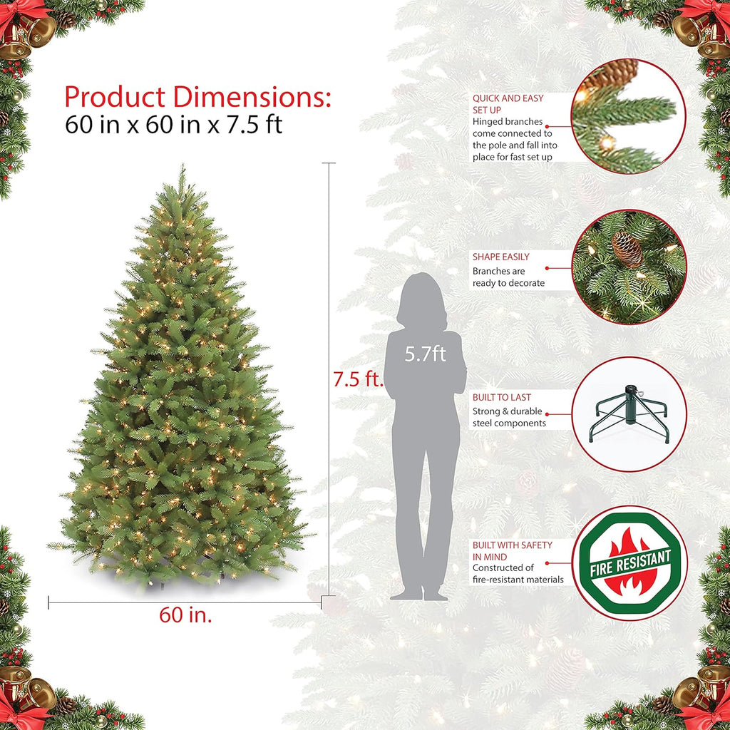 7.5 Foot Pre-Lit Artificial Christmas Tree with 800 Clear Lights, Green B7689