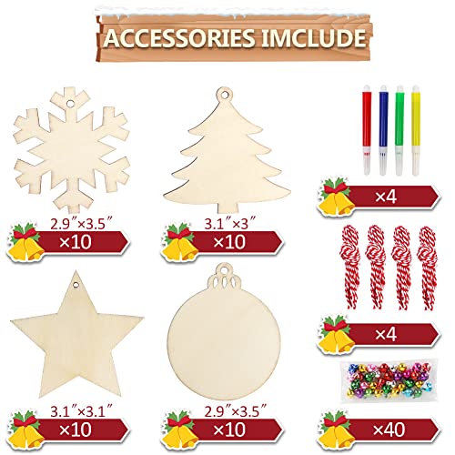 40pcs Unfinished Wood Slices with Holes Christmas Ornaments O144