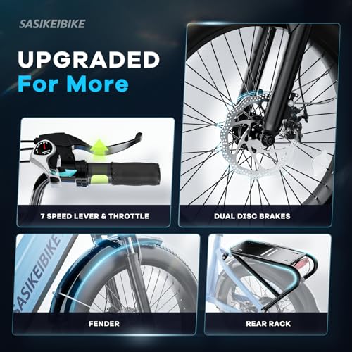 24" Fat Tire Electric Bike, 48V 20AH Removable Battery, 7 Speed G4254