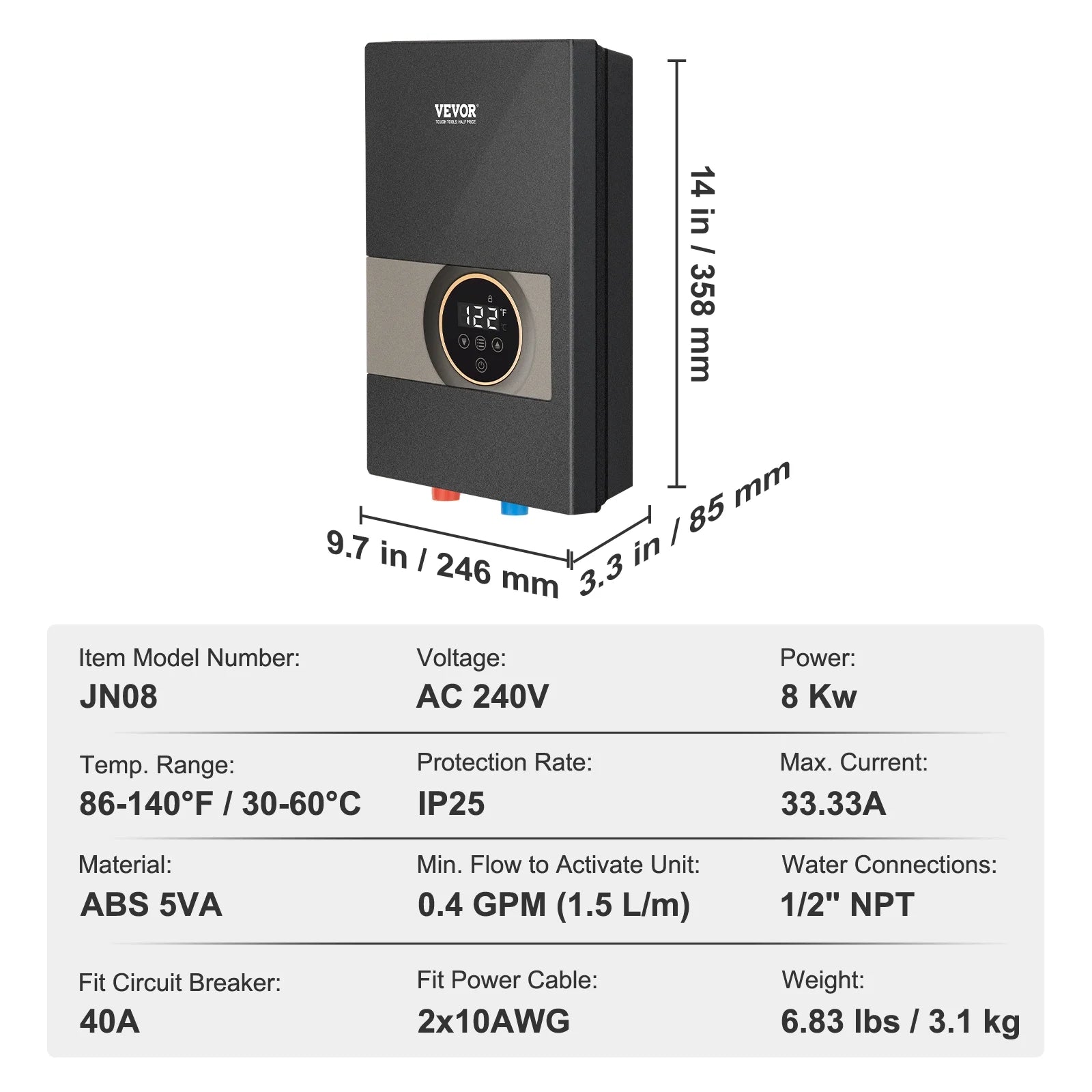 8KW Instant Hot Tankless Electric Water Heater R716