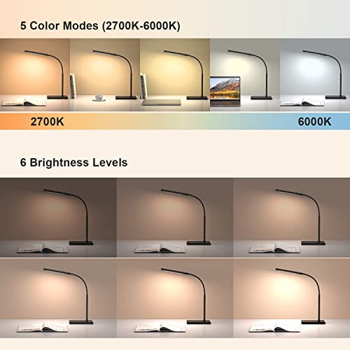 Clip on Table Lamp 3 Color Modes 10 Brightness Dimmable Reading Lamp 360° Rotatable Metal Gooseneck Desk Lamp U26853