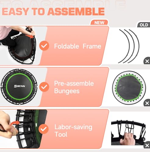 Foldable Mini Trampoline with Bungees and Adjustable Foam Handle W85160