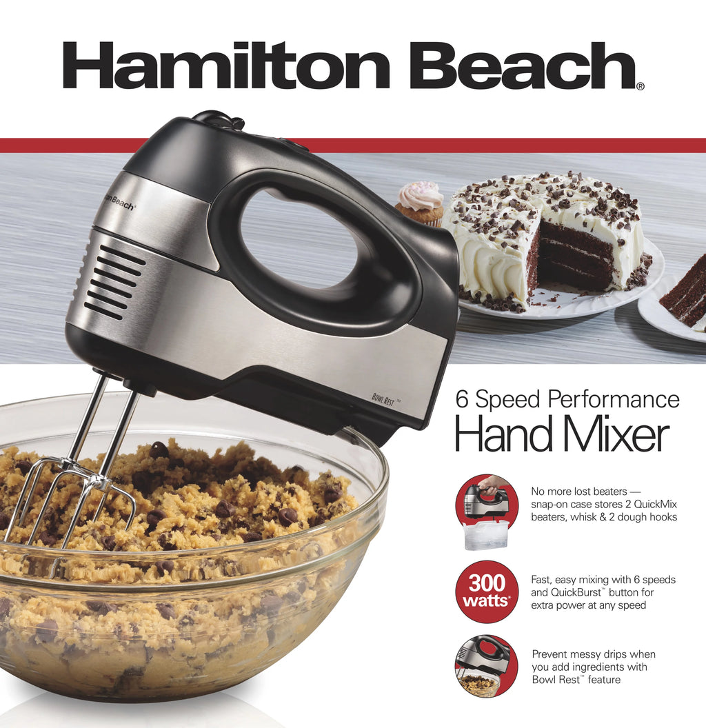 6 Speed Hand Mixer, Stainless Steel, 5 Attachments A6317
