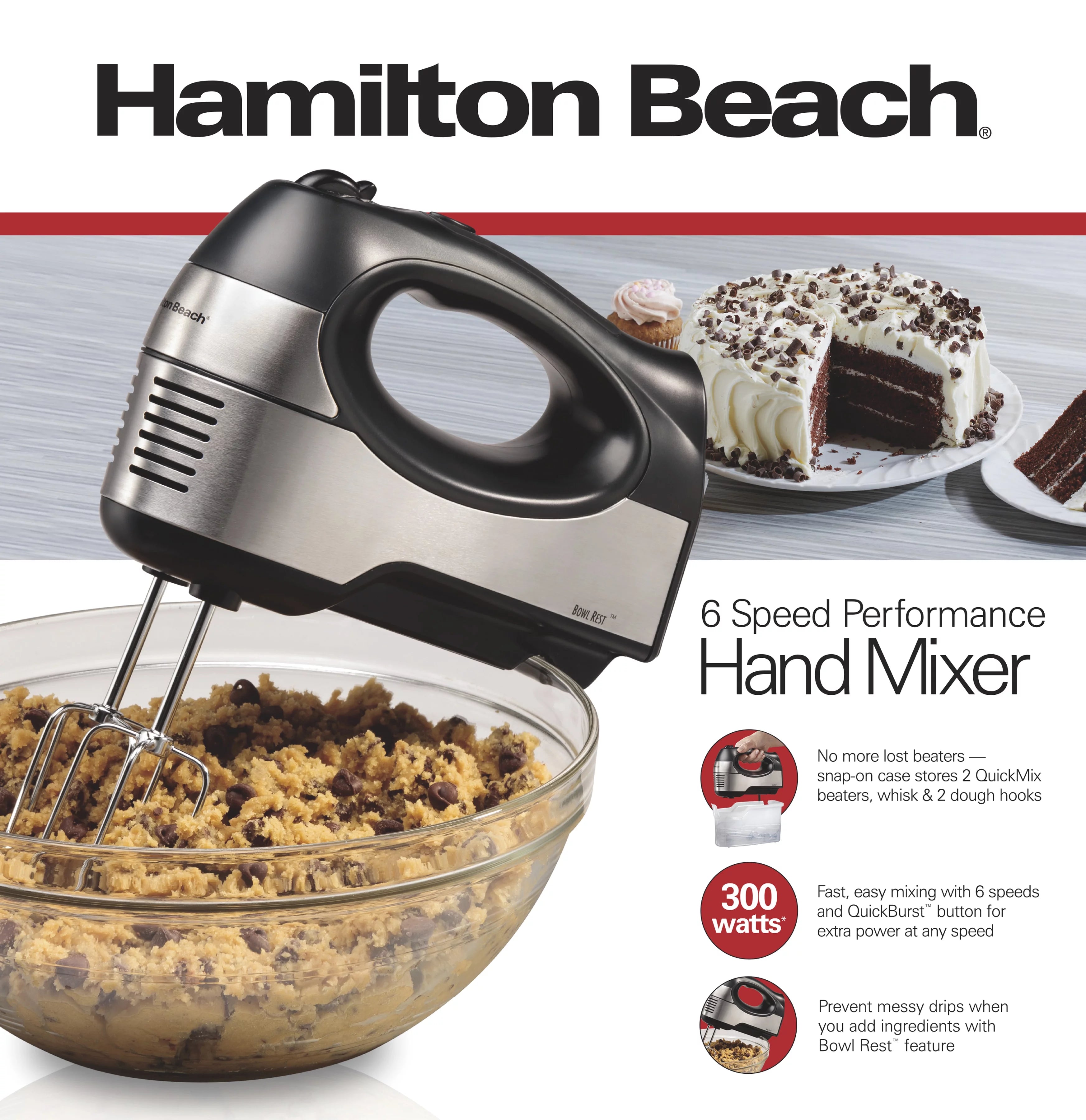 6 Speed Hand Mixer, Stainless Steel, 5 Attachments A6317