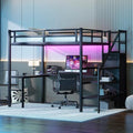 Black Full Size Gaming Loft Bed with Desk and Shelves P77710