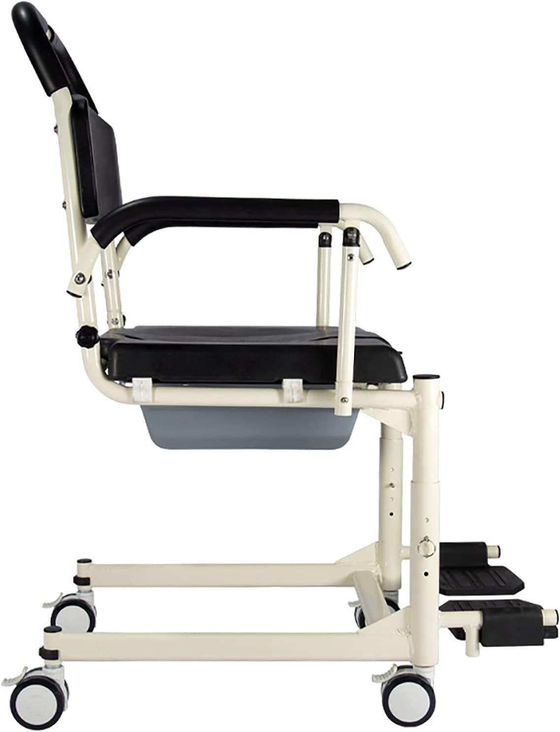 Shower Commode Wheelchair with Lockable Wheels, Drop Arms and Removable Pail, Adjustable Height J4416