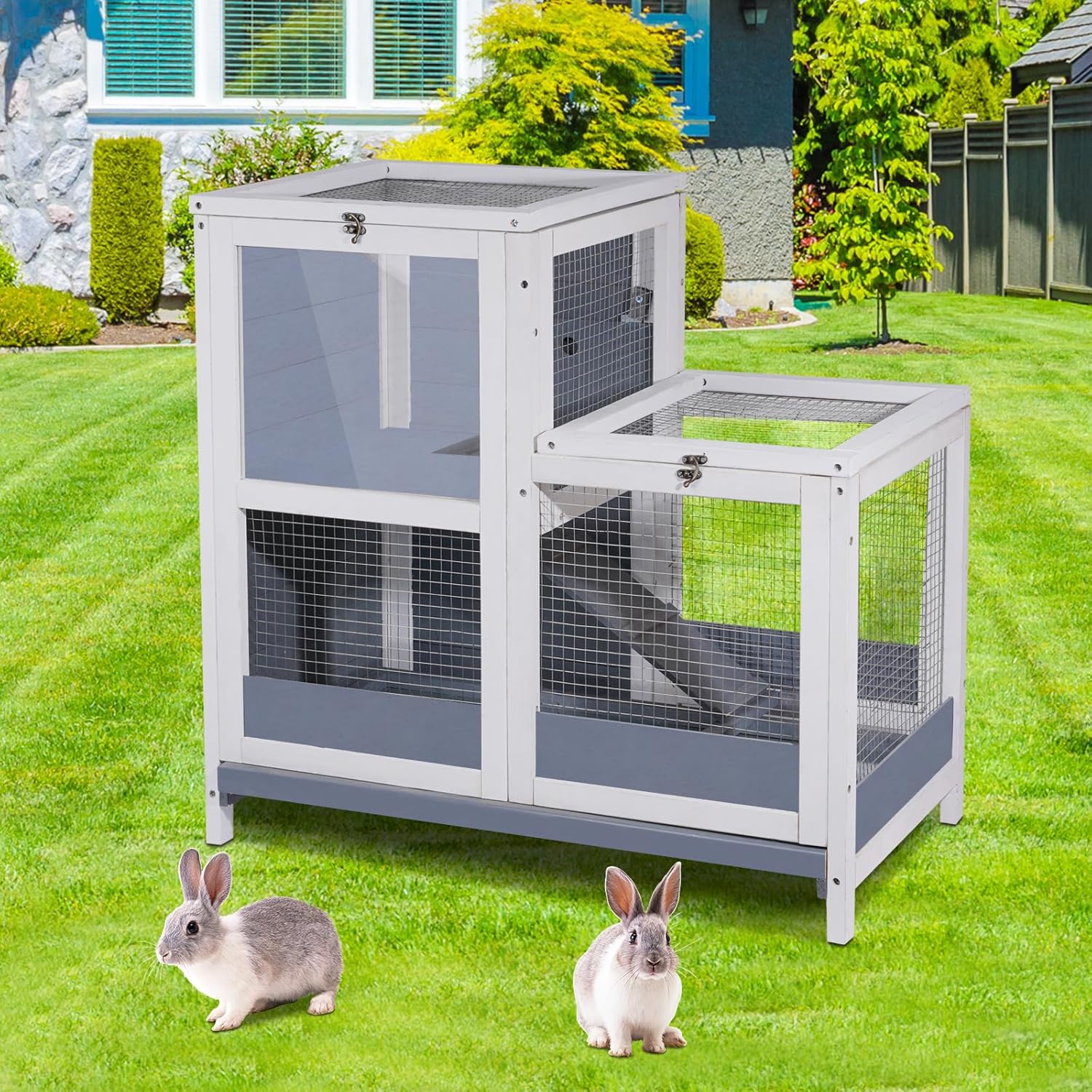 Wooden Guinea Pig Cage with Openable Roofs and Removable Tray G868584