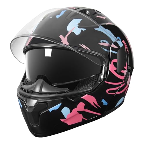 Modular Flip-Up Dual Visor Motorcycle Full Face Helmet (Bright Black, Small) S26473
