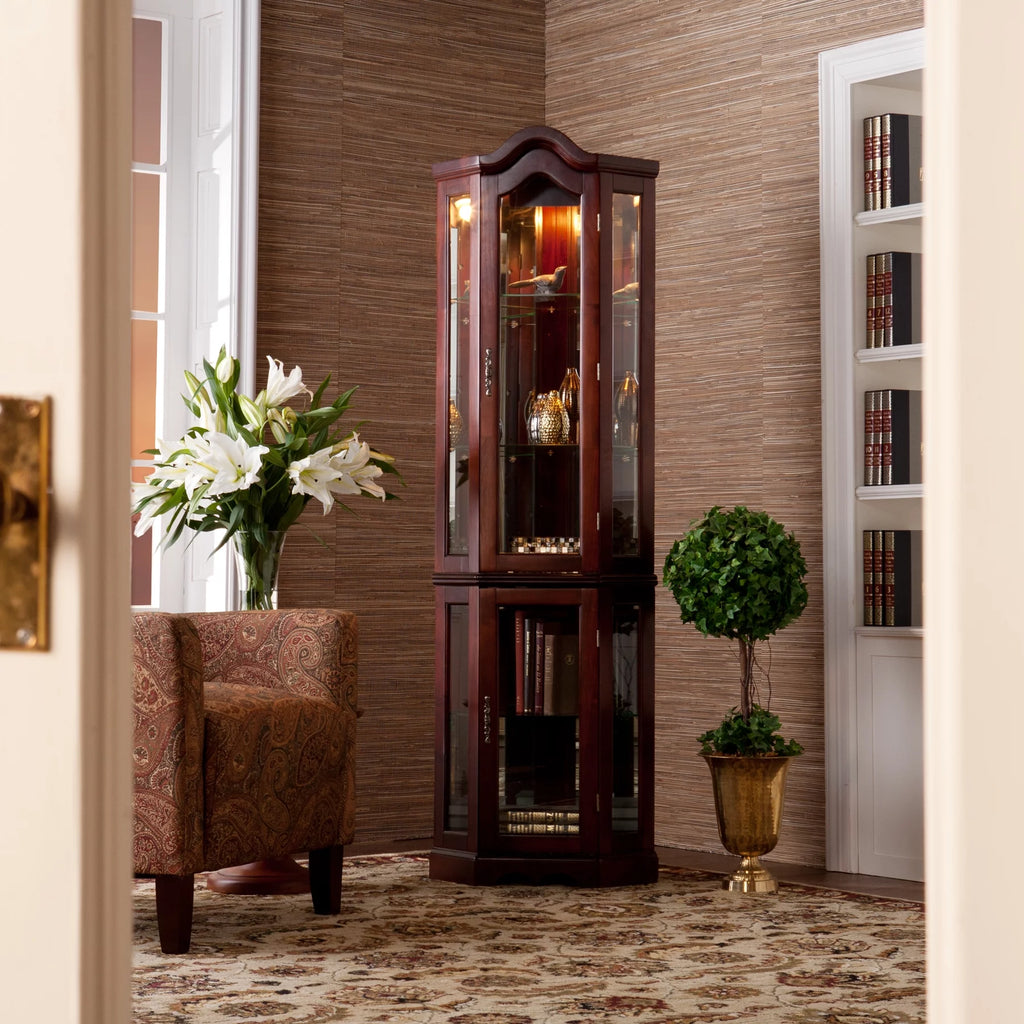 Lighted Corner Curio Cabinet Mahogany A8653