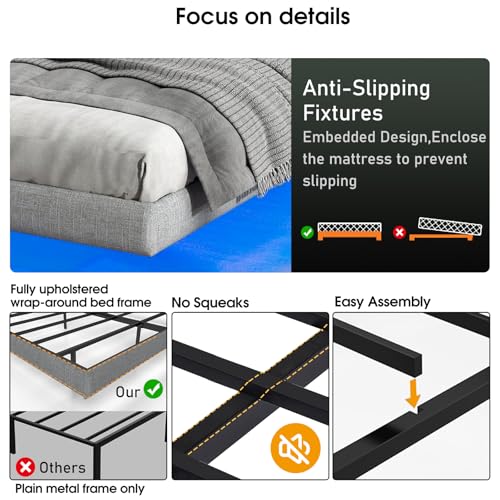 Full Floating Bed Frame Full Size with LED Lights Metal Slats X751466