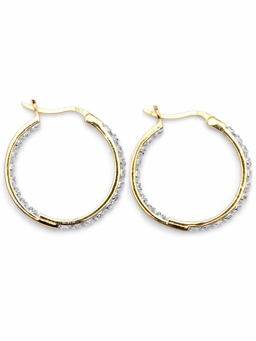 Round Diamond Accent Inside-Out Hoop Earrings 1/10 TCW in Gold-Plated or Platinum-Plated Sterling Silver (1") O479